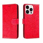 For iPhone 14 Pro Lace Flower Embossing Flip Leather Phone Case(Red) - 1