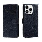 For iPhone 14 Pro Max Lace Flower Embossing Flip Leather Phone Case(Dark Blue) - 1