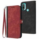 For Motorola Moto E20 Side Buckle Double Fold Hand Strap Leather Phone Case(Red) - 1