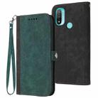 For Motorola Moto E20 Side Buckle Double Fold Hand Strap Leather Phone Case(Dark Green) - 1