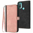 For Motorola Moto E20 Side Buckle Double Fold Hand Strap Leather Phone Case(Pink) - 1