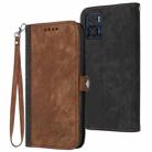 For Motorola Moto E22 Side Buckle Double Fold Hand Strap Leather Phone Case(Brown) - 1