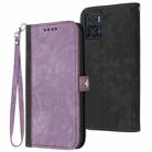 For Motorola Moto E22 Side Buckle Double Fold Hand Strap Leather Phone Case(Purple) - 1