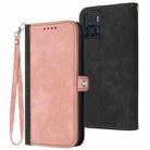 For Motorola Moto E22 Side Buckle Double Fold Hand Strap Leather Phone Case(Pink) - 1