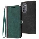 For Motorola Edge 2022 Side Buckle Double Fold Hand Strap Leather Phone Case(Dark Green) - 1