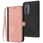 For Motorola Edge 2022 Side Buckle Double Fold Hand Strap Leather Phone Case(Pink) - 1