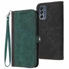 For Motorola Moto G62 Side Buckle Double Fold Hand Strap Leather Phone Case(Dark Green) - 1