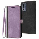 For Motorola Moto G62 Side Buckle Double Fold Hand Strap Leather Phone Case(Purple) - 1