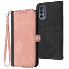 For Motorola Moto G62 Side Buckle Double Fold Hand Strap Leather Phone Case(Pink) - 1