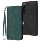 For Sony Xperia 1 IV Side Buckle Double Fold Hand Strap Leather Phone Case(Dark Green) - 1