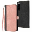 For Sony Xperia 1 IV Side Buckle Double Fold Hand Strap Leather Phone Case(Pink) - 1