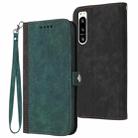 For Sony Xperia 5 IV Side Buckle Double Fold Hand Strap Leather Phone Case(Dark Green) - 1