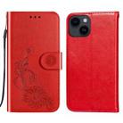 For iPhone 14 / 13 Lace Lotus Embossing Flip Leather Phone Case(Red) - 1