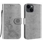 For iPhone 14 / 13 Lace Lotus Embossing Flip Leather Phone Case(Grey) - 1