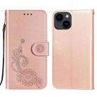 For iPhone 14 Plus Lace Lotus Embossing Flip Leather Phone Case(Rose Gold) - 1