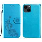 For iPhone 14 Plus Lace Lotus Embossing Flip Leather Phone Case(Blue) - 1