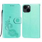For iPhone 14 Plus Lace Lotus Embossing Flip Leather Phone Case(Green) - 1