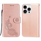 For iPhone 14 Pro Lace Lotus Embossing Flip Leather Phone Case(Rose Gold) - 1