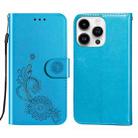 For iPhone 14 Pro Lace Lotus Embossing Flip Leather Phone Case(Blue) - 1