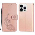 For iPhone 14 Pro Max Lace Lotus Embossing Flip Leather Phone Case(Rose Gold) - 1