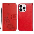 For iPhone 14 Pro Max Lace Lotus Embossing Flip Leather Phone Case(Red) - 1