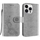 For iPhone 14 Pro Max Lace Lotus Embossing Flip Leather Phone Case(Grey) - 1