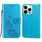 For iPhone 14 Pro Max Lace Lotus Embossing Flip Leather Phone Case(Blue) - 1