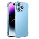 For iPhone 14 Frameless Metallic Paint Phone Case with Lens Film(Sierra Blue) - 1