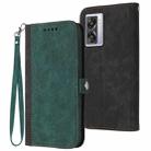 For OPPO A57 5G 2022 Side Buckle Double Fold Hand Strap Leather Phone Case(Dark Green) - 1