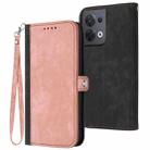 For OPPO Reno8 5G Side Buckle Double Fold Hand Strap Leather Phone Case(Pink) - 1