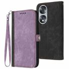 For Honor 70 Side Buckle Double Fold Hand Strap Leather Phone Case(Purple) - 1