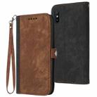 For Xiaomi Redmi 9A Side Buckle Double Fold Hand Strap Leather Phone Case(Brown) - 1