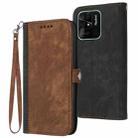 For Xiaomi Redmi 10C Side Buckle Double Fold Hand Strap Leather Phone Case(Brown) - 1