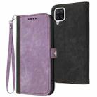 For Samsung Galaxy A12 Side Buckle Double Fold Hand Strap Leather Phone Case(Purple) - 1