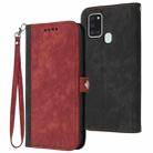 For Samsung Galaxy A21s Side Buckle Double Fold Hand Strap Leather Phone Case(Red) - 1