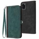 For Samsung Galaxy A31 Side Buckle Double Fold Hand Strap Leather Phone Case(Dark Green) - 1