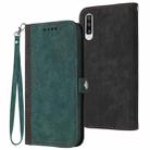 For Samsung Galaxy A50 Side Buckle Double Fold Hand Strap Leather Phone Case(Dark Green) - 1