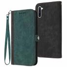 For Samsung Galaxy Note10 Side Buckle Double Fold Hand Strap Leather Phone Case(Dark Green) - 1