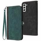 For Samsung Galaxy S22 5G Side Buckle Double Fold Hand Strap Leather Phone Case(Dark Green) - 1