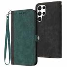 For Samsung Galaxy S22 Ultra 5G Side Buckle Double Fold Hand Strap Leather Phone Case(Dark Green) - 1