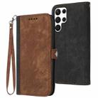 For Samsung Galaxy S22 Ultra 5G Side Buckle Double Fold Hand Strap Leather Phone Case(Brown) - 1