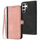 For Samsung Galaxy S23 Ultra 5G Side Buckle Double Fold Hand Strap Leather Phone Case(Pink) - 1