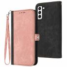 For Samsung Galaxy S21 5G Side Buckle Double Fold Hand Strap Leather Phone Case(Pink) - 1