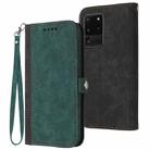 For Samsung Galaxy S21 Ultra 5G Side Buckle Double Fold Hand Strap Leather Phone Case(Dark Green) - 1