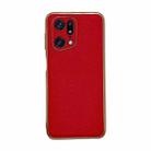 For OPPO Find X5 Genuine Leather Luolai Series Nano Plating Phone Case(Red) - 1