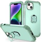 For iPhone 14 3 in 1 Ring Holder Soft Silicone Hard PC Phone Case(Mint Green) - 1