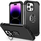 For iPhone 14 Pro 3 in 1 Ring Holder Soft Silicone Hard PC Phone Case(Black) - 1