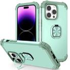 For iPhone 14 Pro Max 3 in 1 Ring Holder Soft Silicone Hard PC Phone Case(Mint Green) - 1