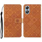 For OPPO A17 Ethnic Style Embossed Pattern Leather Phone Case(Brown) - 1