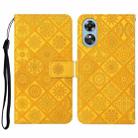 For OPPO A17 Ethnic Style Embossed Pattern Leather Phone Case(Yellow) - 1